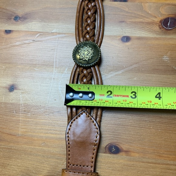 Western or Bohemian Brown leather belt with bronze medallions and buckle - Picture 7 of 8